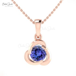 Dangle Gemstone Charm In 14k Real Gold Tanzanite December Birthstone Solitaire Pendant