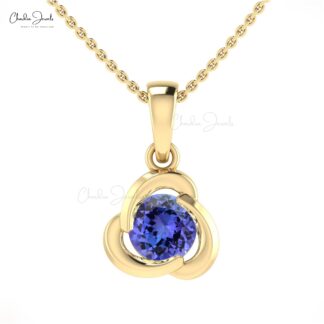 Dangle Gemstone Charm In 14k Real Gold Tanzanite December Birthstone Solitaire Pendant