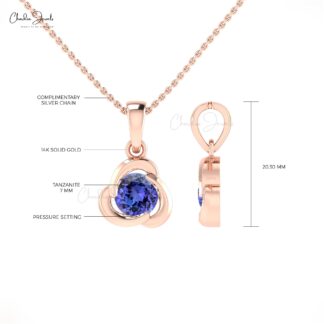Dangle Gemstone Charm In 14k Real Gold Tanzanite December Birthstone Solitaire Pendant
