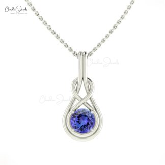 Single Stone Infinity Pendant With 6mm Tanzanite Prong Set In 14k Real Gold Necklace