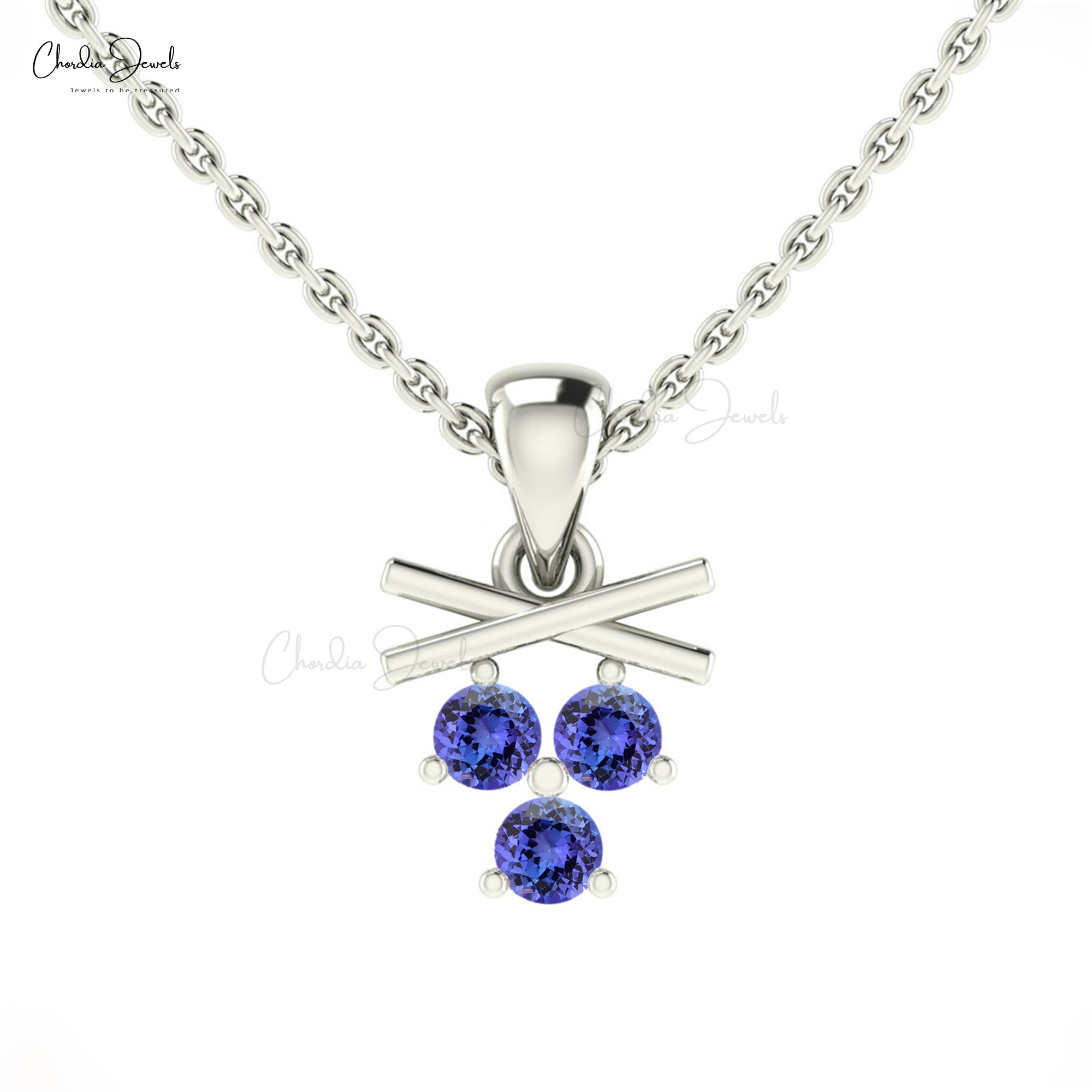 Dangling Cluster Charm In Real 14k Gold Tanzanite 0.24 Ct Round Cut 3 Stone Unique Pendant