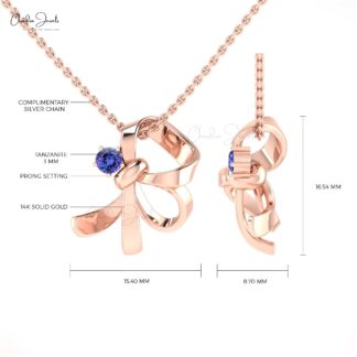 Round Tanzanite knot Pendant In 14k Solid Gold Gemstone Minimalist Jewelry For Her