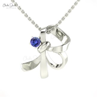 Round Tanzanite knot Pendant In 14k Solid Gold Gemstone Minimalist Jewelry For Her