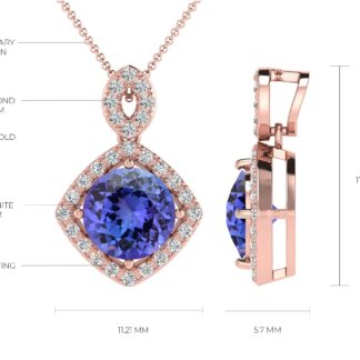Dangle Round Pendant With 1.27 Ct Tanzanite And Diamond Halo Pendant In 14k Real Gold