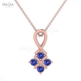 Cluster Women Pendant With 2mm Tanzanite Channel Set In 14k Real Gold Twisted Pendants