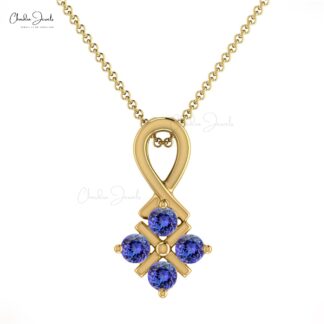 Cluster Women Pendant With 2mm Tanzanite Channel Set In 14k Real Gold Twisted Pendants