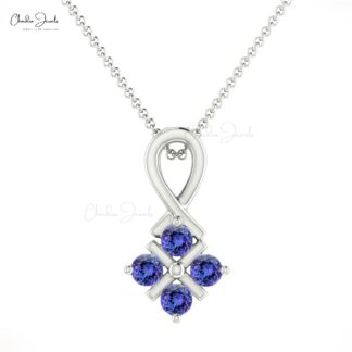 Cluster Women Pendant With 2mm Tanzanite Channel Set In 14k Real Gold Twisted Pendants