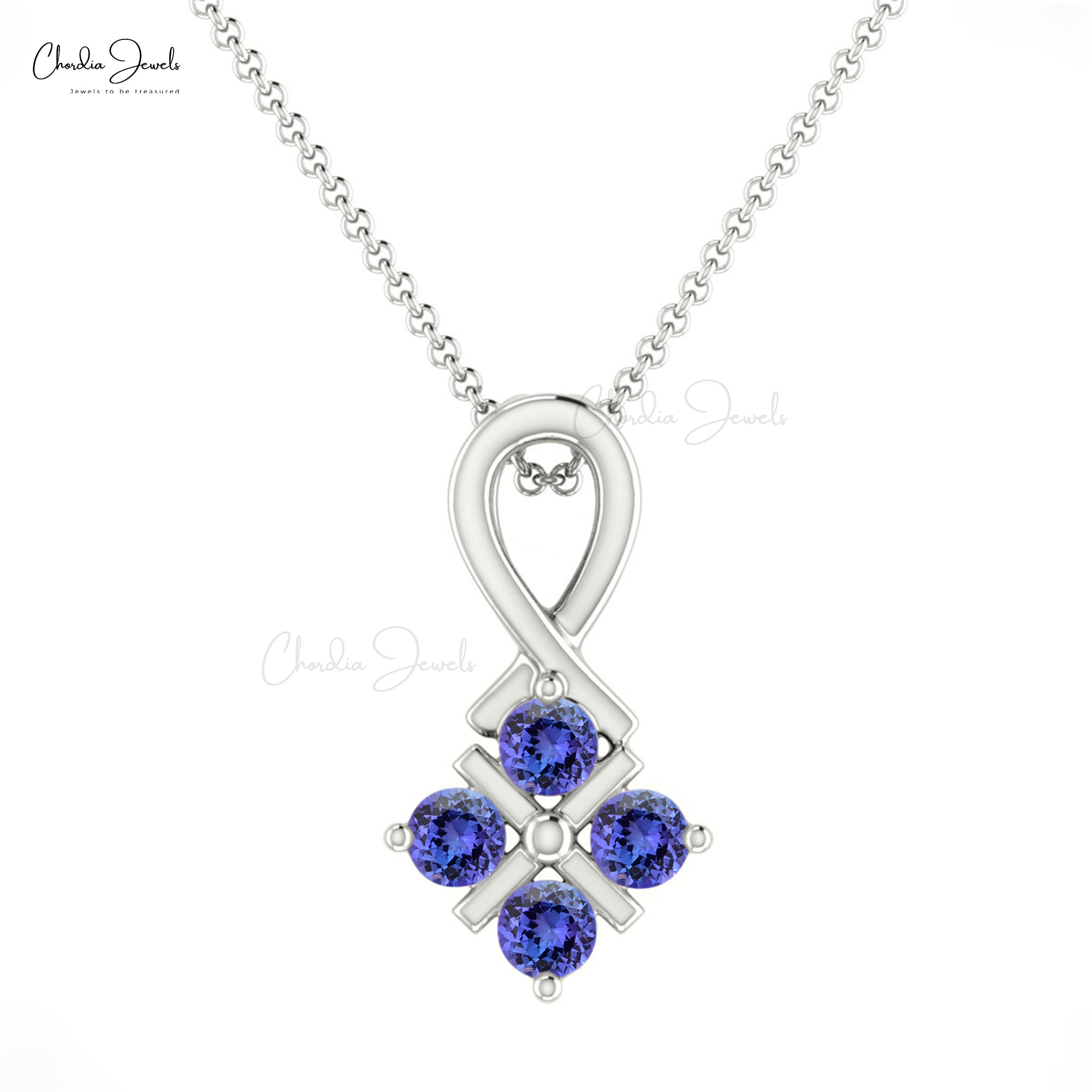 Cluster Women Pendant With 2mm Tanzanite Channel Set In 14k Real Gold Twisted Pendants