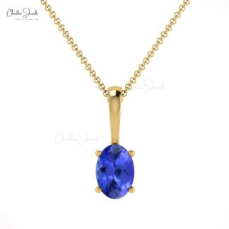Solitaire Birthstone Pendant With 6x4mm Tanzanite 14k Solid Gold Handmade Necklace
