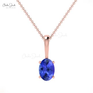 Solitaire Birthstone Pendant With 6x4mm Tanzanite 14k Solid Gold Handmade Necklace