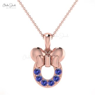 Genuine Tanzanite Kids Pendant 2mm Round Cut Gemstone Summer Jewelry 14k Real Gold Hallmarked Pendant For Wedding Gift
