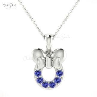 Genuine Tanzanite Kids Pendant 2mm Round Cut Gemstone Summer Jewelry 14k Real Gold Hallmarked Pendant For Wedding Gift