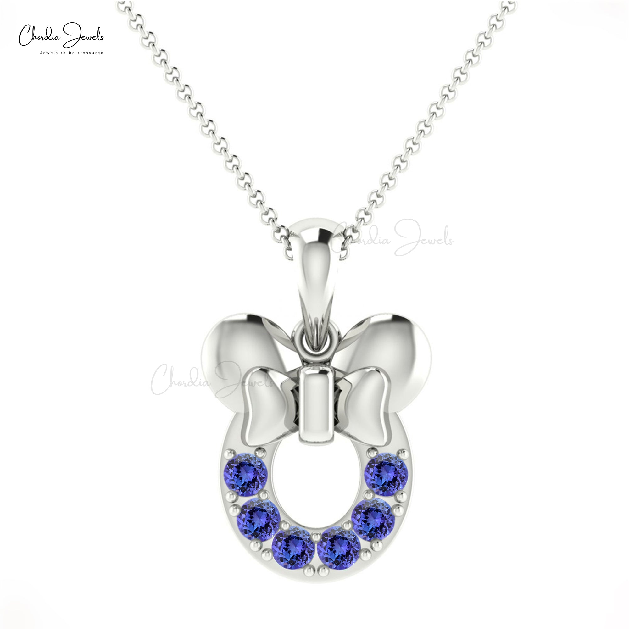 Genuine Tanzanite Kids Pendant 2mm Round Cut Gemstone Summer Jewelry 14k Real Gold Hallmarked Pendant For Wedding Gift
