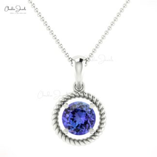 Natural tanzanite gemstone spiral pendant necklace in white gold