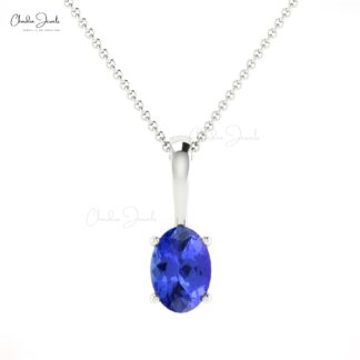 Solitaire Oval Charm With 6x4mm Tanzanite December Birthstone 14k Real Gold Pendant