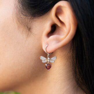 Dangle Heart Hoops With 6.5mm Pink Tourmaline And Diamond Love Earrings In 14k Rose Gold