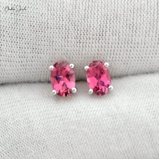 Delicate Pink Tourmaline 6x4mm Oval Solitaire Earrings Genuine 14k Real Gold Push Back Minimalist Studs For Bridesmaid Gift
