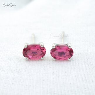 Delicate Pink Tourmaline 6x4mm Oval Solitaire Earrings Genuine 14k Real Gold Push Back Minimalist Studs For Bridesmaid Gift