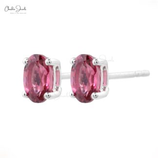 Delicate Pink Tourmaline 6x4mm Oval Solitaire Earrings Genuine 14k Real Gold Push Back Minimalist Studs For Bridesmaid Gift