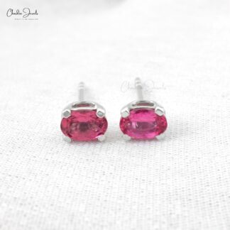 Authentic Pink Tourmaline 6x4mm Oval Cut Solitaire Studs 14k Real White Gold October Birthstone Hallmarked Jewelry