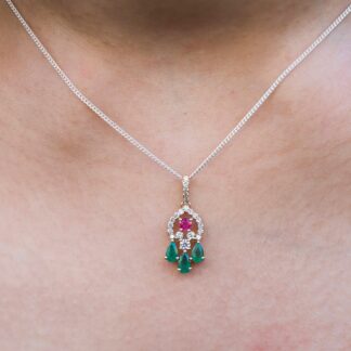 Natural Multi-Gemstones Dangling Pendant In 14k Yellow Gold