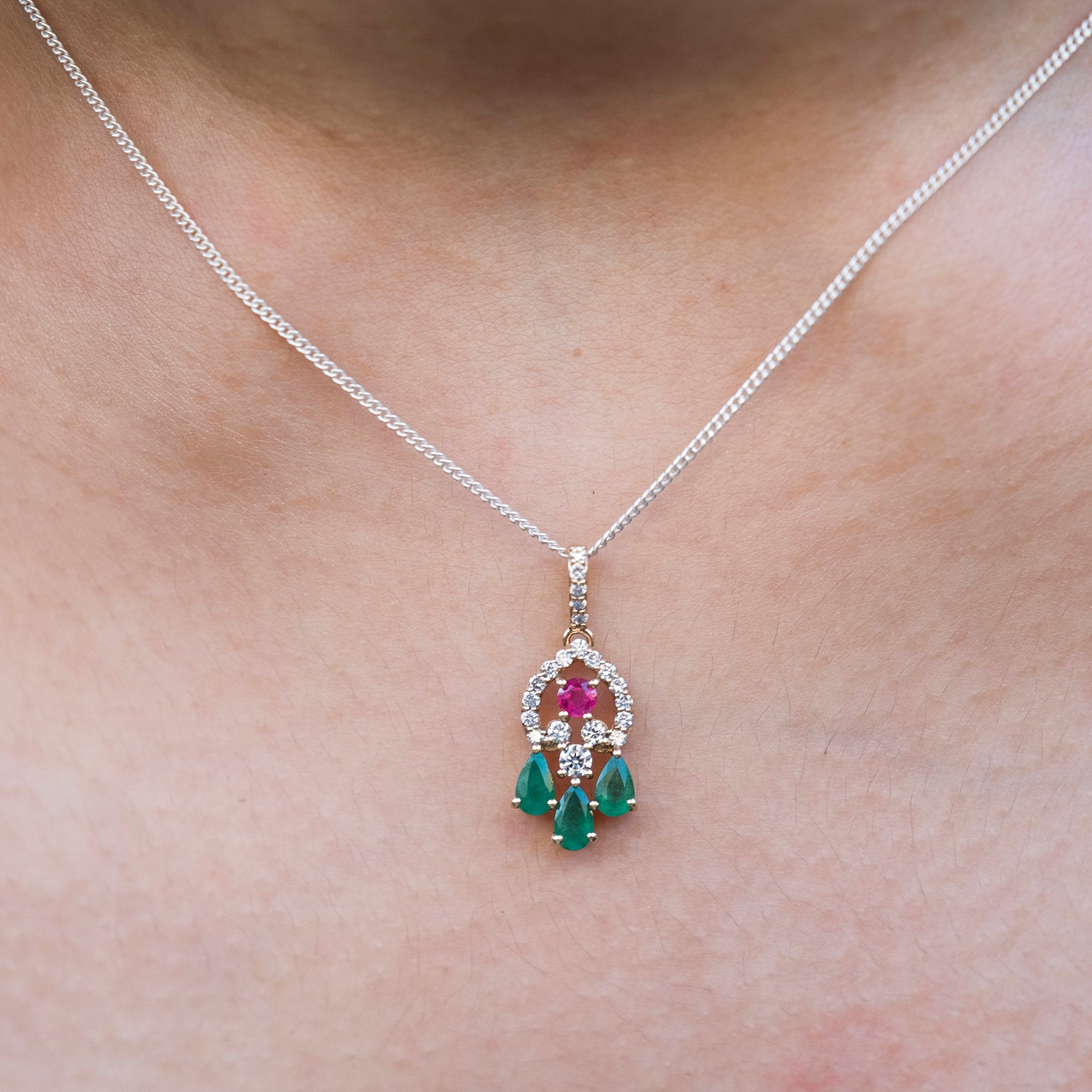 Natural Multi-Gemstones Dangling Pendant In 14k Yellow Gold