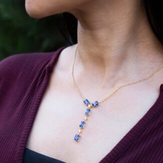 Statement Diamond Chain Necklace In 14k Yellow Gold Tanzanite 7x5mm Gemstone Necklaces