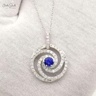Round Tanzanite Spiral Certified Necklace In 14k White Gold Swirl Diamond Chain Necklaces