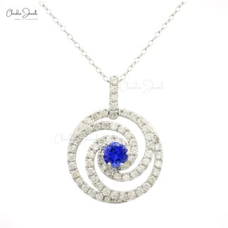 Round Tanzanite Spiral Certified Necklace In 14k White Gold Swirl Diamond Chain Necklaces