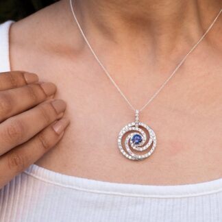 Round Tanzanite Spiral Certified Necklace In 14k White Gold Swirl Diamond Chain Necklaces