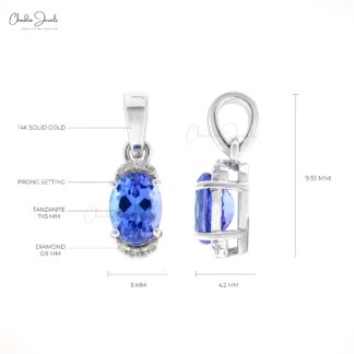 Authentic Tanzanite 7x5mm Oval Cut Half Halo Pendant 14k Real White Gold Pendant Prong Set Gemstone Minimalist Jewelry For Anniversary