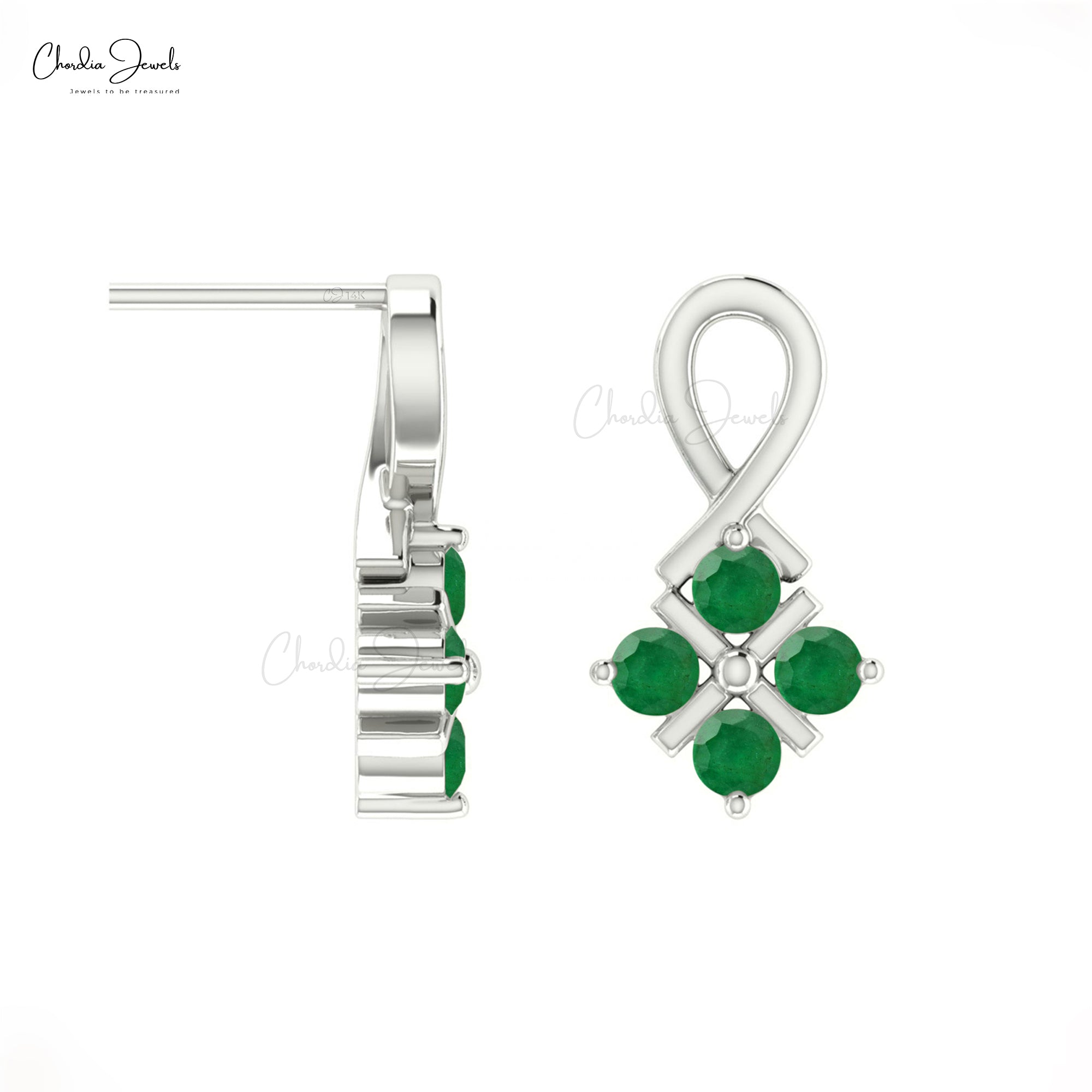 Twisted Round Cut Studs In 14k Real Gold Zambian Emerald 2mm Gemstone Earrings For Her