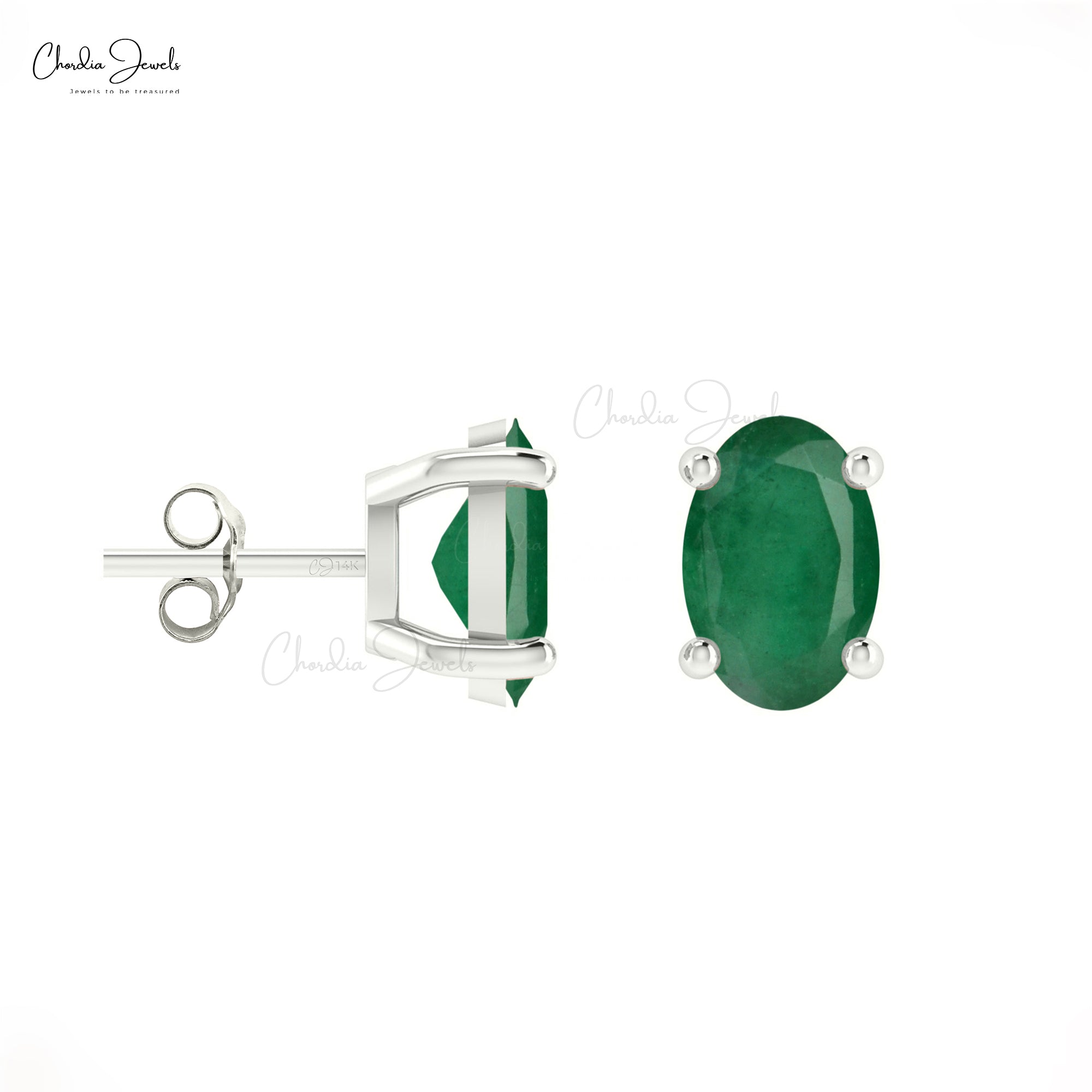 Delicate Emerald Solitaire Earrings 14k Real Gold Push Back Studs For Bridesmaid Gift