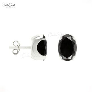 Genuine Black Diamond Minimal Earrings 14k Real Gold Grace Jewelry 6x4mm Oval Cut Natural Gemstone Solitaire Studs For Surprise Gift