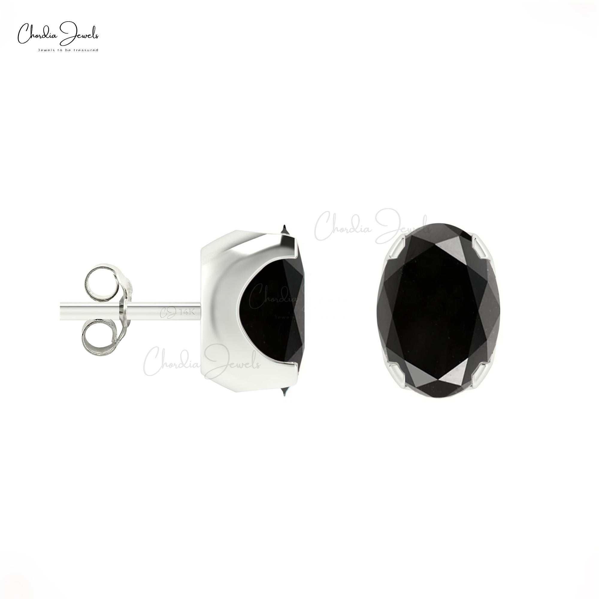 Genuine Black Diamond Minimal Earrings 14k Real Gold Grace Jewelry 6x4mm Oval Cut Natural Gemstone Solitaire Studs For Surprise Gift