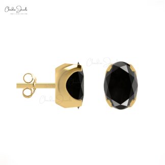Genuine Black Diamond Minimal Earrings 14k Real Gold Grace Jewelry 6x4mm Oval Cut Natural Gemstone Solitaire Studs For Surprise Gift