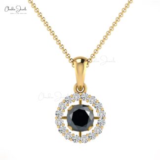 AAA Black Diamond Minimal Charms 14k Real Gold Handmade Halo Pendant 4mm Round Cut Natural Gemstone Hallmarked Summer Jewelry