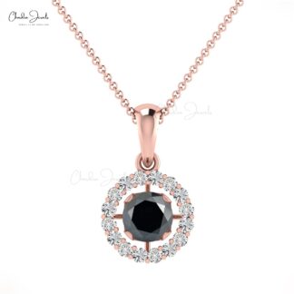 AAA Black Diamond Minimal Charms 14k Real Gold Handmade Halo Pendant 4mm Round Cut Natural Gemstone Hallmarked Summer Jewelry