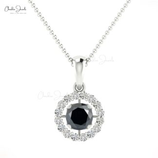 AAA Black Diamond Minimal Charms 14k Real Gold Handmade Halo Pendant 4mm Round Cut Natural Gemstone Hallmarked Summer Jewelry