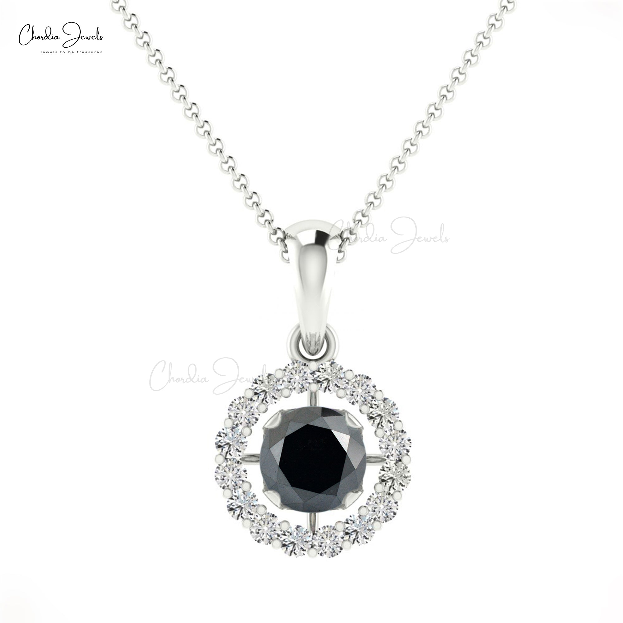 AAA Black Diamond Minimal Charms 14k Real Gold Handmade Halo Pendant 4mm Round Cut Natural Gemstone Hallmarked Summer Jewelry