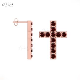 Gemstone Jesus Earrings With 2mm Red Garnet January Birthstone Studs In 14k Real Gold