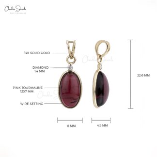 Bezel Set Dangle Pendant With 3.8 Ct Pink Tourmaline Diamond 2 Stone 14k Yellow Gold Jewelry
