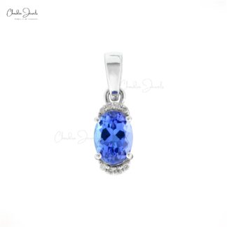 Diamond Half Halo Pendant In Pure 14k White Gold Tanzanite December Birthstone Necklace