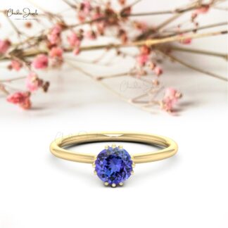 Solitaire Promise Ring In 14k Pure Gold Tanzanite 0.81 Ct Gemstone Minimalist Rings