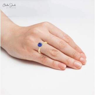 Solitaire Promise Ring In 14k Pure Gold Tanzanite 0.81 Ct Gemstone Minimalist Rings