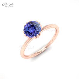 Solitaire Promise Ring In 14k Pure Gold Tanzanite 0.81 Ct Gemstone Minimalist Rings