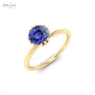 Solitaire Promise Ring In 14k Pure Gold Tanzanite 0.81 Ct Gemstone Minimalist Rings