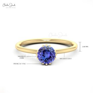 Solitaire Promise Ring In 14k Pure Gold Tanzanite 0.81 Ct Gemstone Minimalist Rings