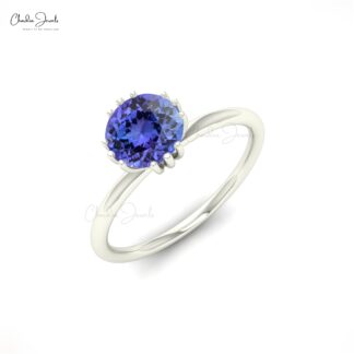 Solitaire Promise Ring In 14k Pure Gold Tanzanite 0.81 Ct Gemstone Minimalist Rings