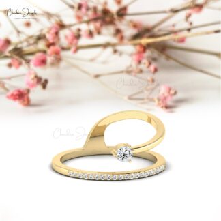 Brilliant Cut Shooting Star Ring In 14k Solid Gold White Diamond Dainty Women Ring